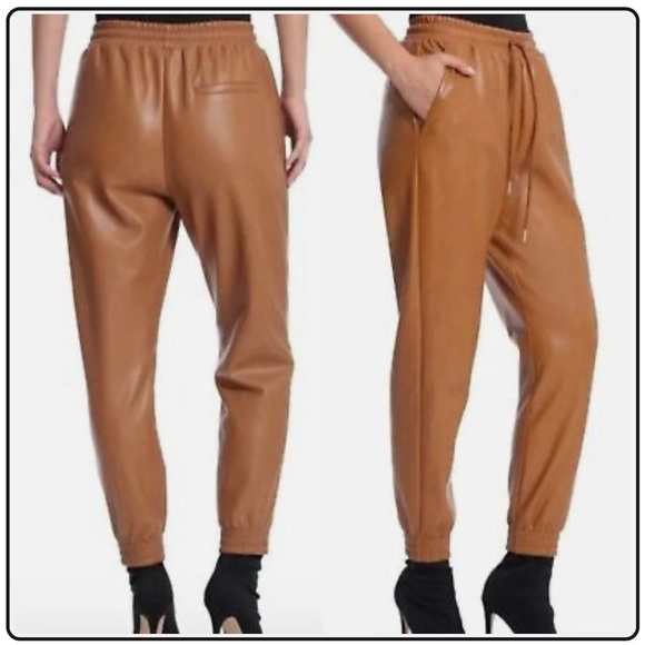 Bagatelle Collection Cognac Faux Leather Jogger Pants Size XS - Picture 1 of 7